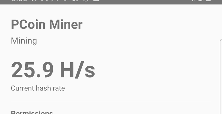 PCoin Miner on Android showing 25.9 H/s
